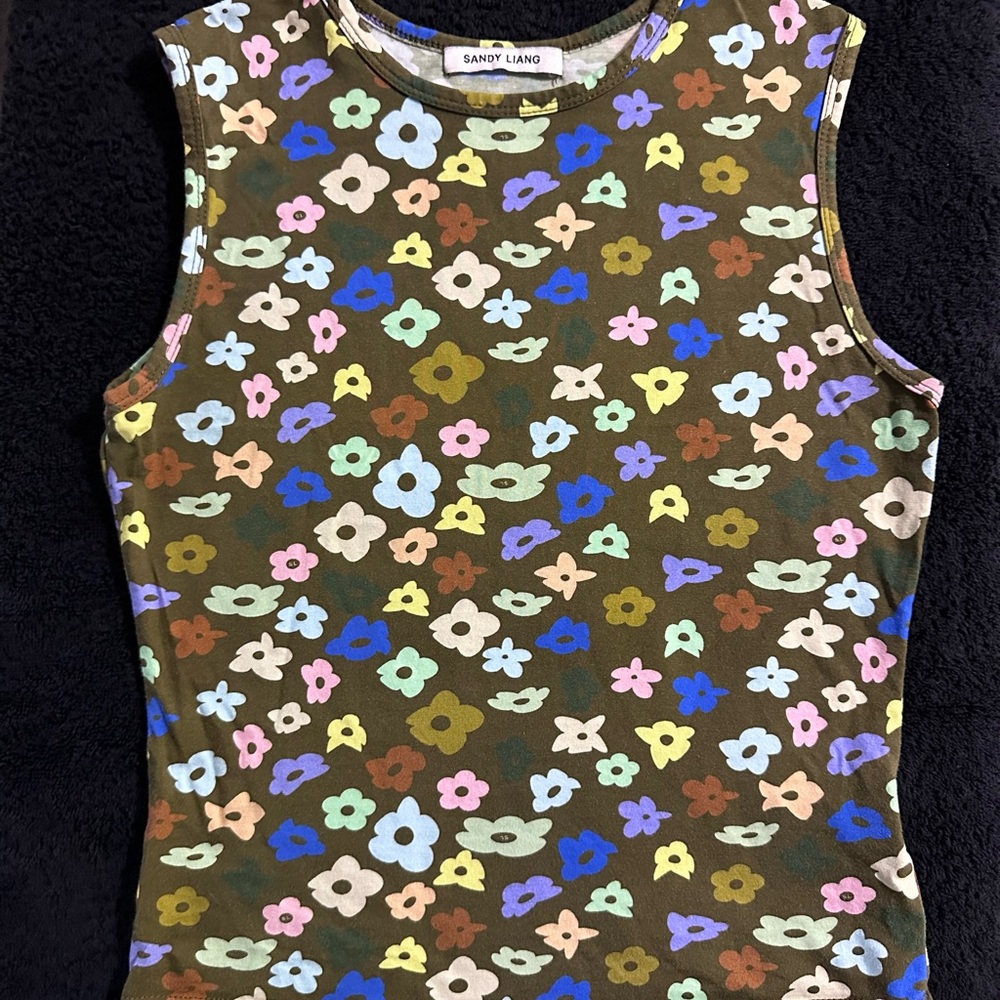 Sandy Liang Quenty Tank Top Stickers Print XS